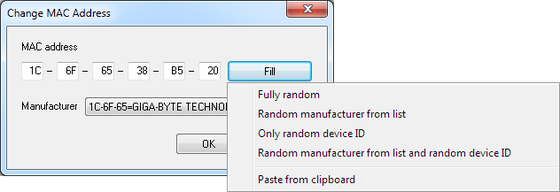 Change MAC Address - Menu