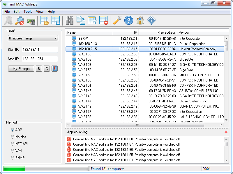 Find MAC Address - Easy way to find the MAC address of a local or remote computer on the network.
