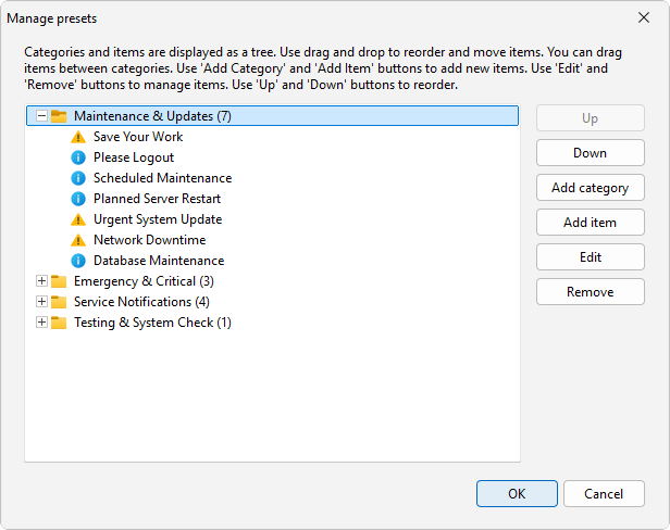 Manage presets