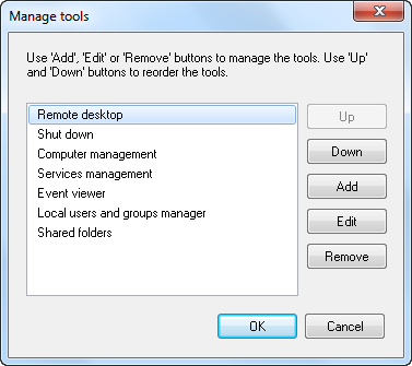 Dialog box: Manage tools