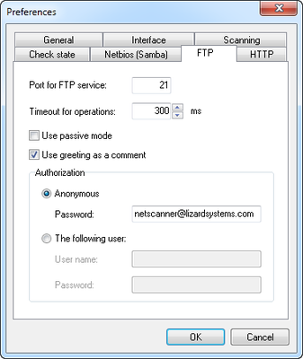 Network Scanner - Preferences - FTP