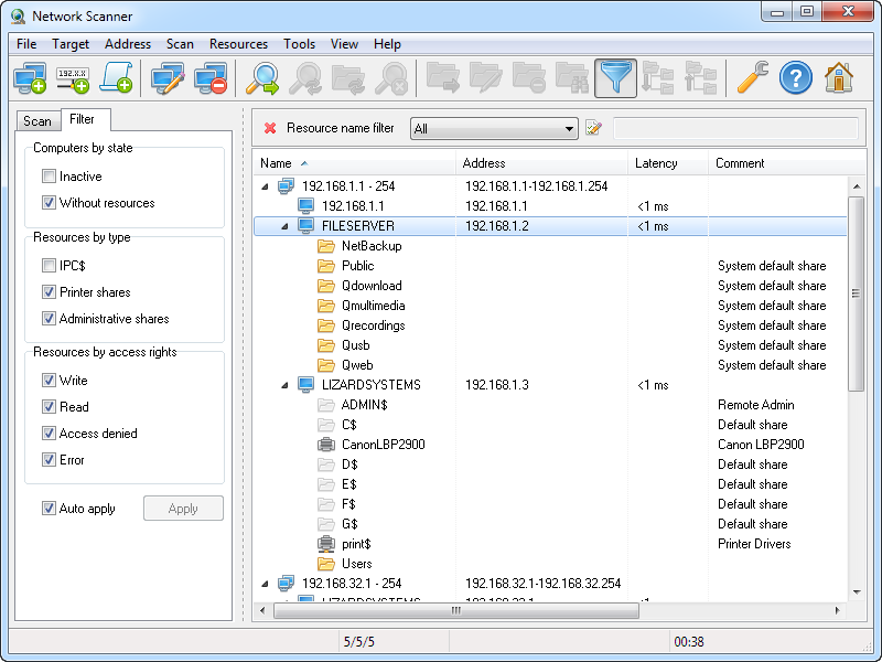 Network Scanner - Main Window - Filter