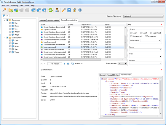 Remote Desktop Activity - Raw XML View
