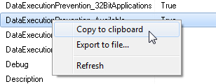 System Information popup menu