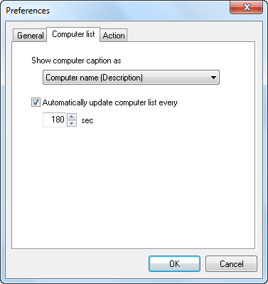Dialog box: Preferences/Computer list