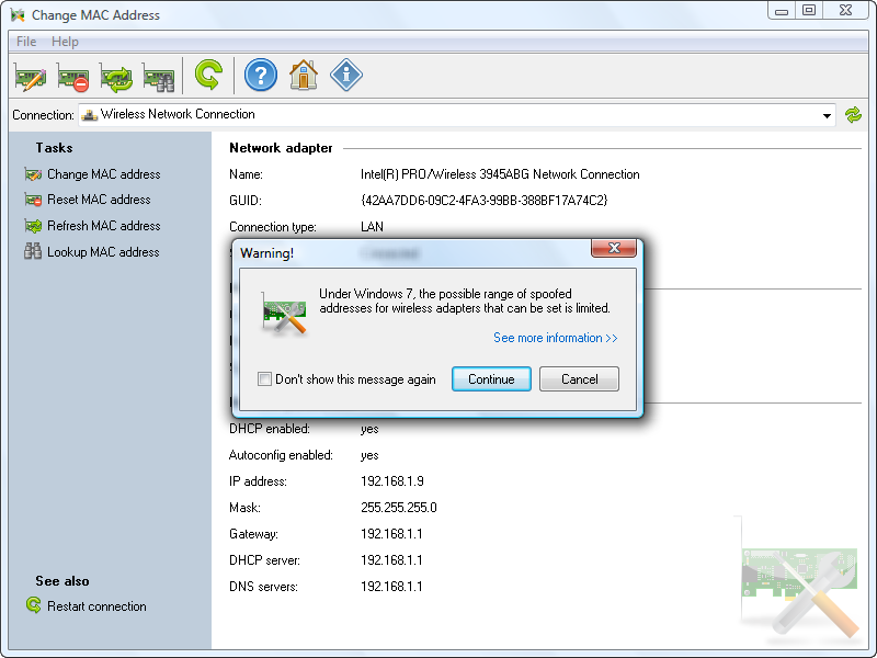 identify mac address on network window 7