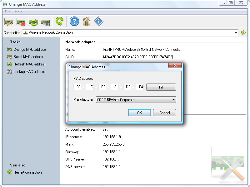 how to change mac address windows 7