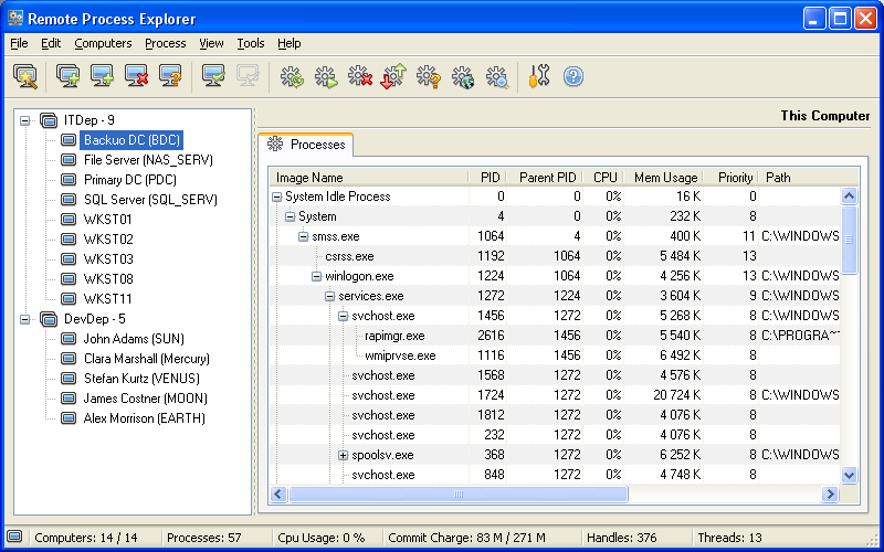 sysinternals process explorer remote computer