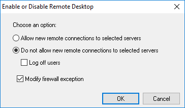 Do not allow new remote connections to selected servers