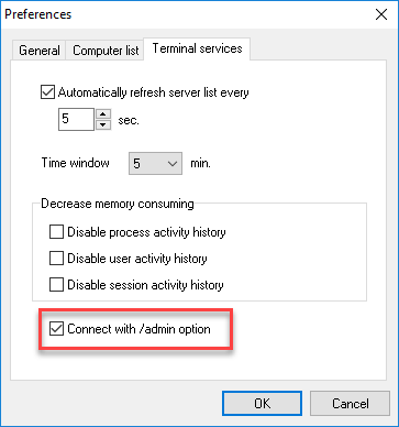 Connect to RDP with /admin option