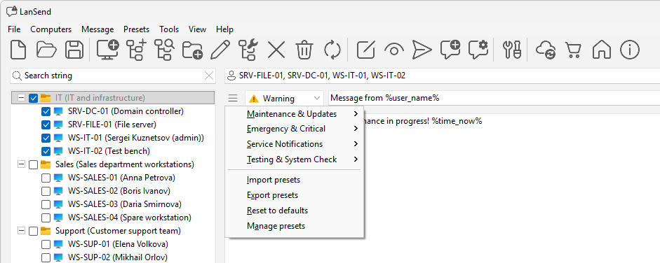 Using presets