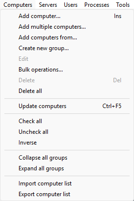 Import and Export computer list at the bottom of the Computers menu