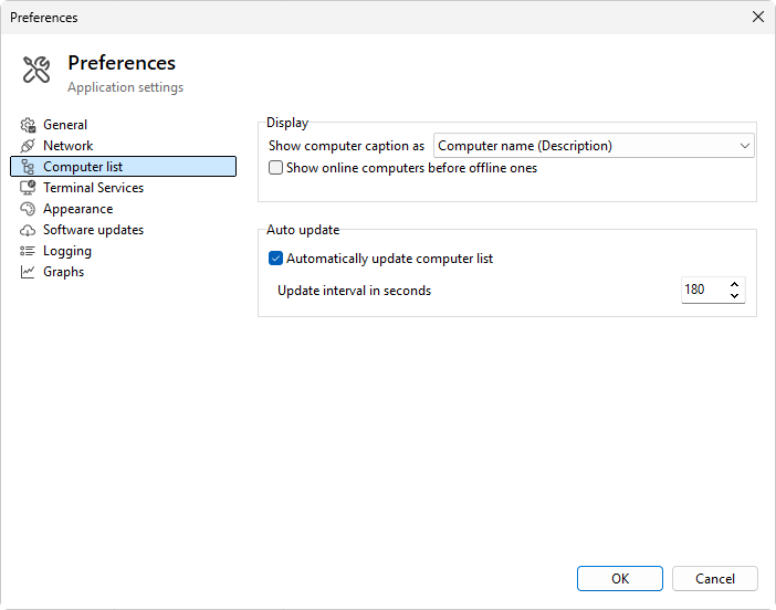 Preferences, Computer list page