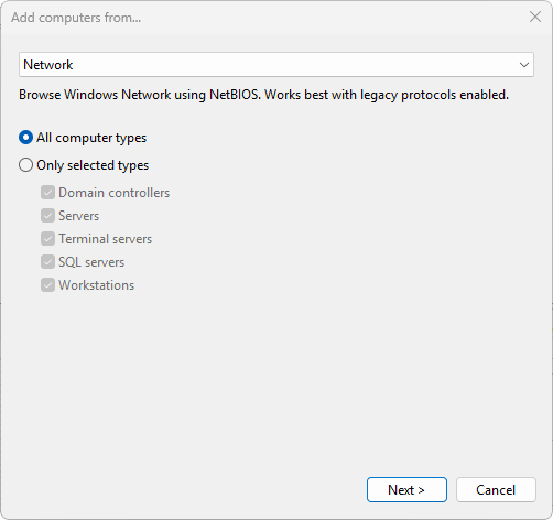 Wizard, Network source page