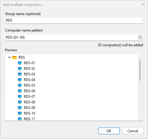 Add multiple computers dialog