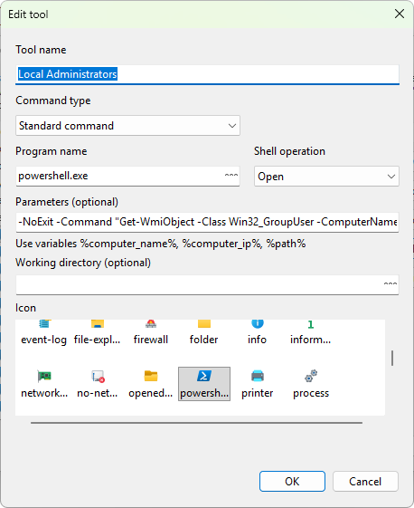 Edit tool dialog
