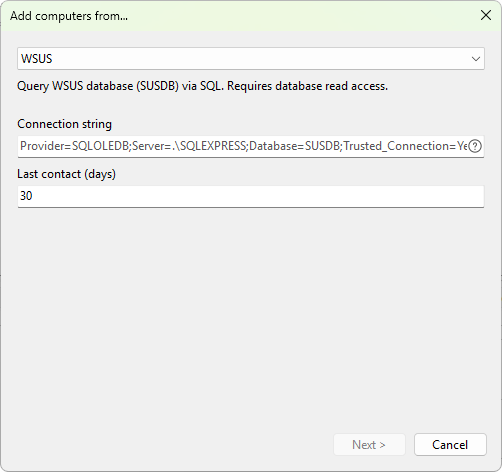 Wizard, WSUS source page