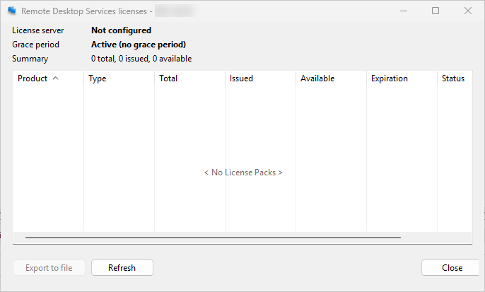 Remote Desktop Services licenses dialog