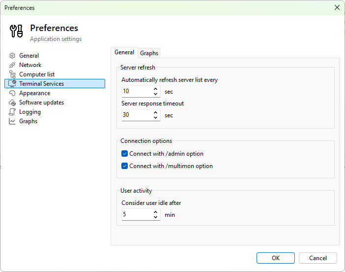 Preferences, Terminal Services page