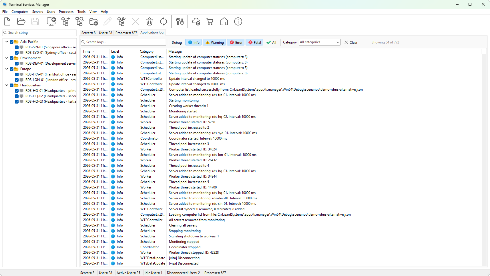 Application log tab