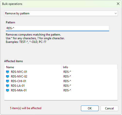 Bulk operations dialog