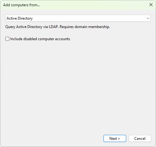 Wizard, Active Directory source page