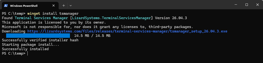 Installing Terminal Services Manager with winget