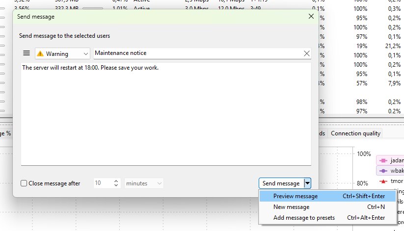 Send message button menu