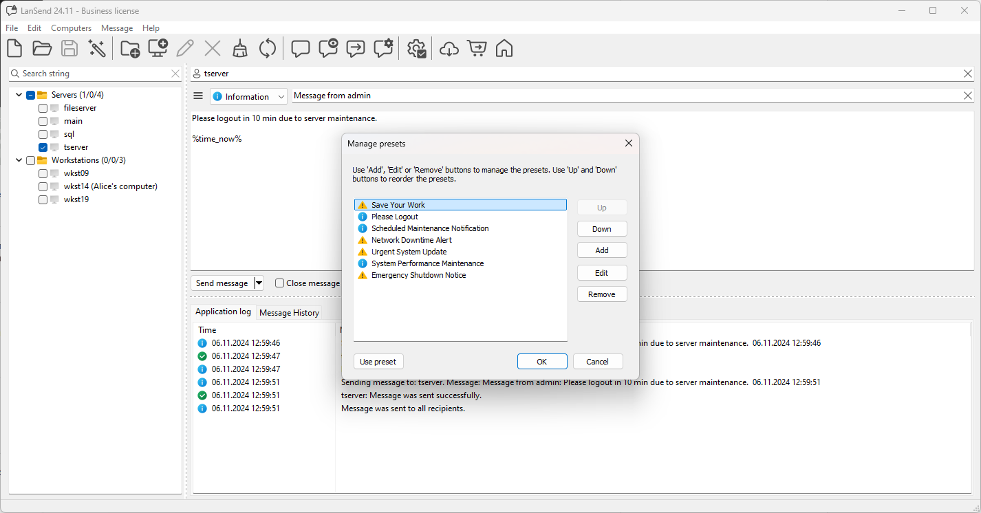 Creating and Managing Message Presets