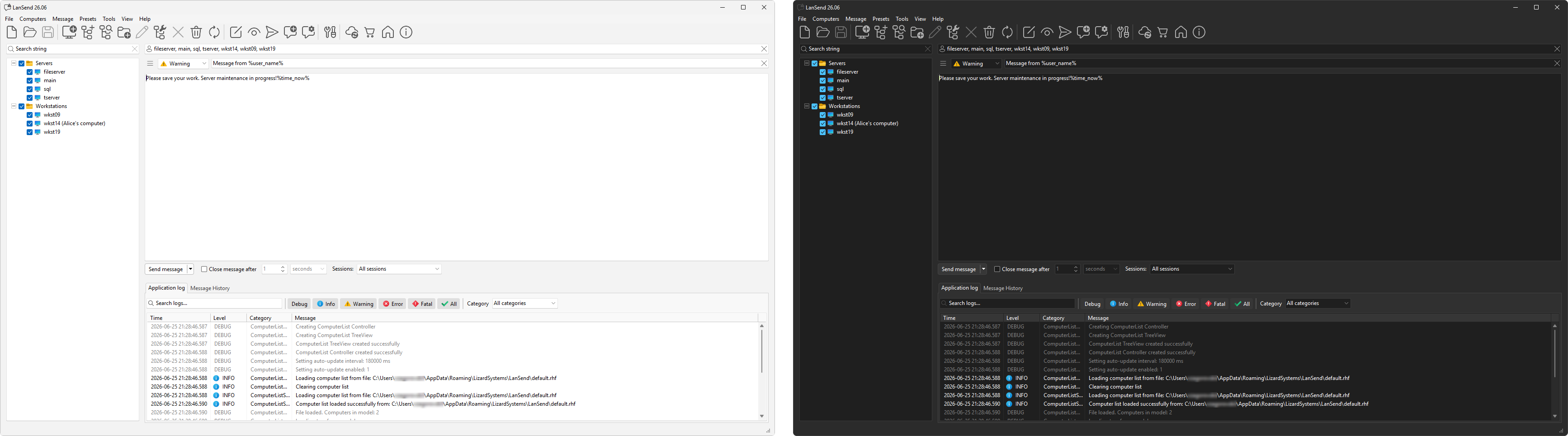 LanSend in a light and a dark theme