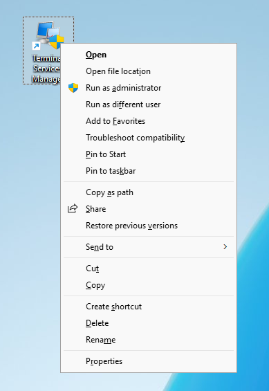 Start Terminal Services Manager as a different user with Run as different user