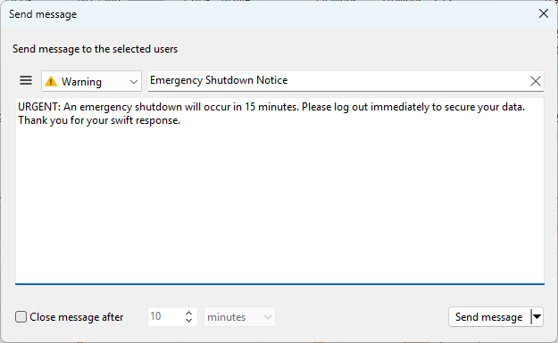 Warn every user on the selected servers before you start