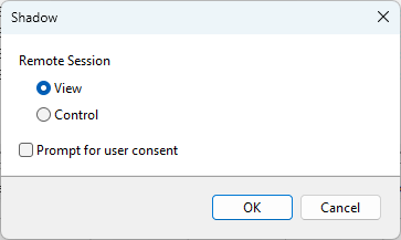 The Shadow dialog with view, control, and consent options